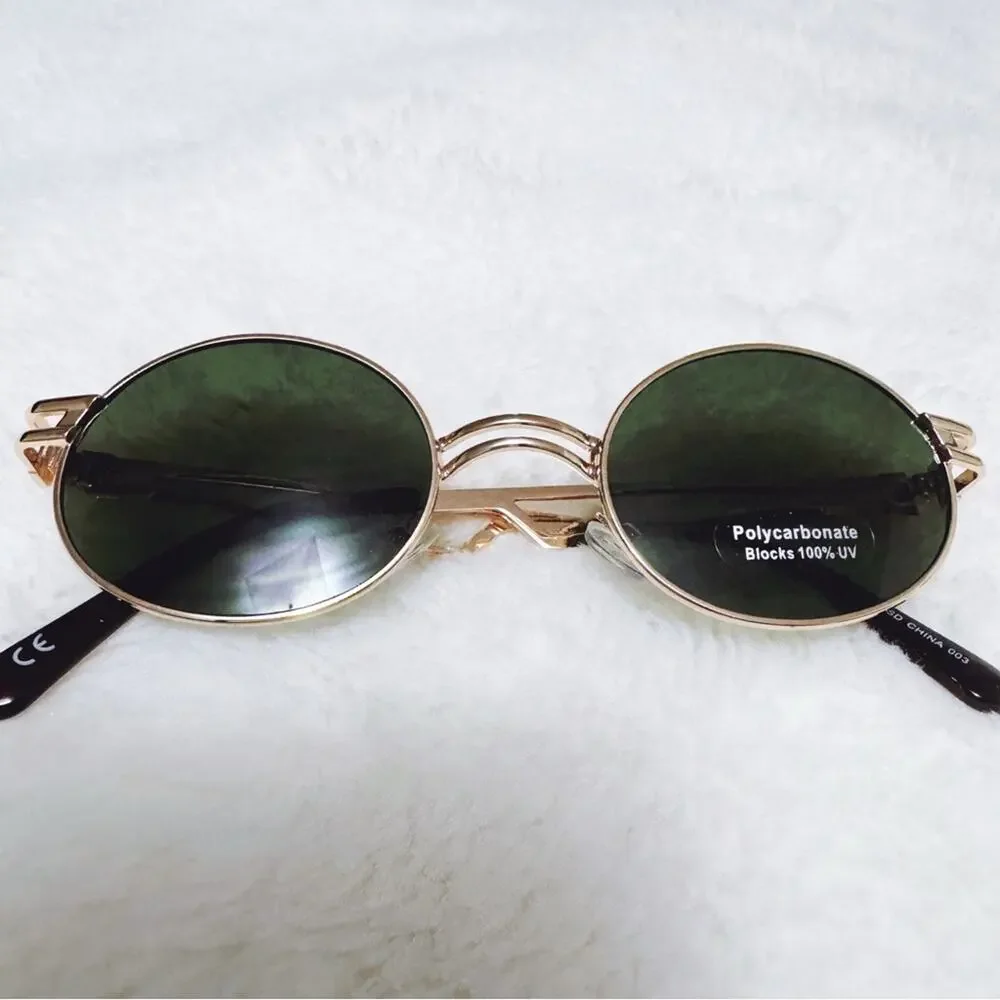 Brandon Green Tint with Gold Rim Round Sunglasses